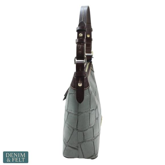 NEW Dooney & Bourke Denison Small Hobo Smoke Grey Croc Embossed Leather Luxe Bag - Picture 3 of 16